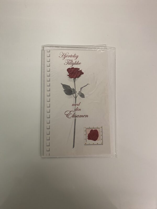 a card with a rose on it