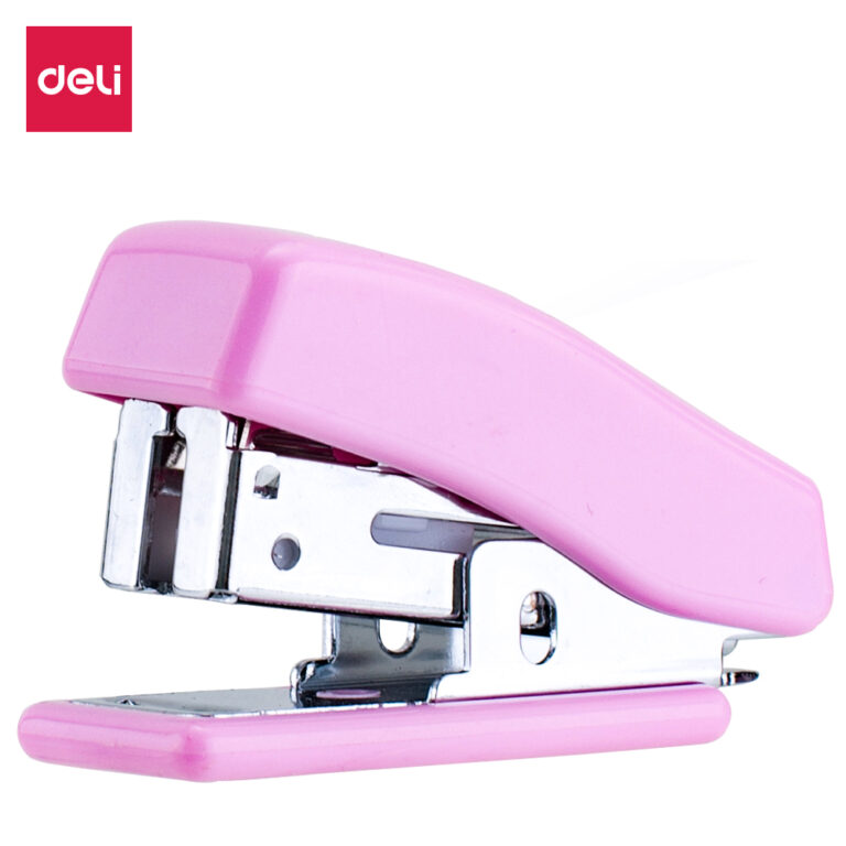 Deli mini hæftemaskine No.0303 i Pink – til 24/6 og 26/6 hæfteklammer, op til 12 ark, med hæftefjerner